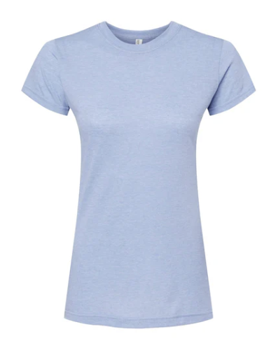 AZUL CIELO JASPEADO Playera Dama Mod. 3540, 65% Poliester y 35% Algodón, Tallas ADULTO, con impresión frontal ó trasera con logo frontal.