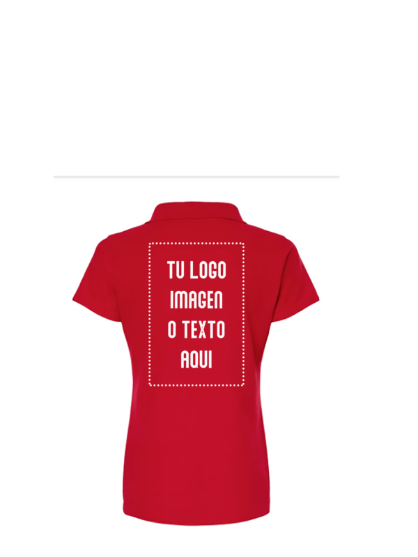 Playera Dama Mod. 7007, tipo POLO, Tallas ADULTO, con impresión frontal ó trasera con logo frontal.