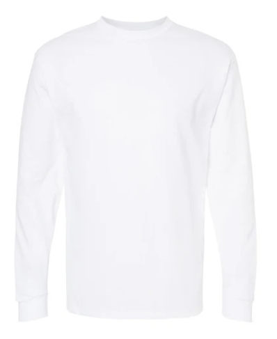 BLANCO Playera Mod. 4820, Manga Larga, 100% Algodón, Tallas ADULTO, con impresión frontal o trasero (con logo frontal).