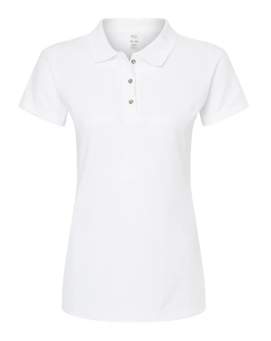 BLANCO Playera Dama Mod. 7600, tipo POLO, Tallas ADULTO, con impresión frontal ó trasera con logo frontal.