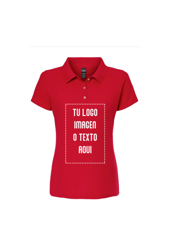 Playera Dama Mod. 7007, tipo POLO, Tallas ADULTO, con impresión frontal ó trasera con logo frontal.