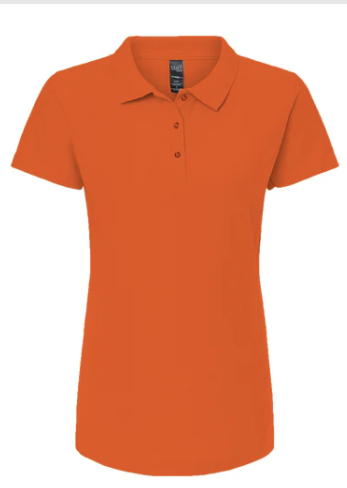 NARANJA Playera Dama Mod. 7600, tipo POLO, Tallas ADULTO, con impresión frontal ó trasera con logo frontal.