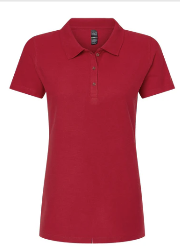 ROJO CARDENAL Playera Dama Mod. 7600, tipo POLO, Tallas ADULTO, con impresión frontal ó trasera con logo frontal.
