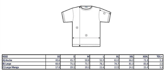 Playera Mod. 4502, Ligera, UNISEX, 100% Algodón, Tallas ADULTO, con impresión frontal ó trasero (con logo frontal).