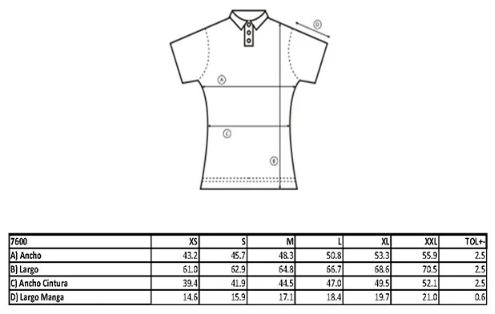 TALLAS Playera Dama Mod. 7600, tipo POLO, Tallas ADULTO, con impresión frontal ó trasera con logo frontal.
