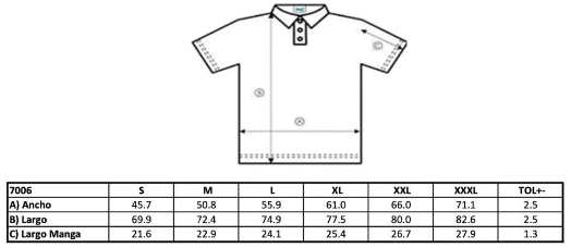 TALLAS Playera Hombre Mod. 7006, tipo POLO, 50% Poliester-50% Algodón,Tallas ADULTO, con impresión frontal ó trasera con logo frontal.
