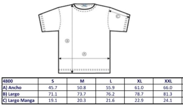 Playera Mod. 4800, UNISEX, 100% Algodón, Tallas ADULTO, con impresión frontal ó trasero (con logo frontal).