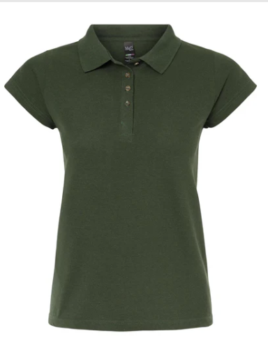 VERDE BOSQUE Playera Dama Mod. 7600, tipo POLO, Tallas ADULTO, con impresión frontal ó trasera con logo frontal.