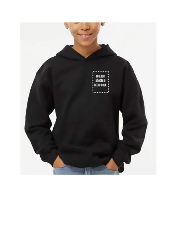 Sudadera Cerrada, UNISEX, Tallas Junior, con impresión frontal o Trasero con logo frontal.
