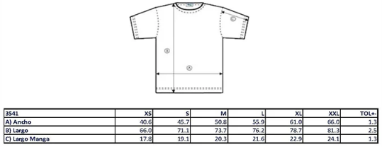 tallas Playera Mod. 3541, Ultra Ligera UNISEX, 65% Poliester y 35% Algodón, Tallas ADULTO, con impresión frontal ó trasero (con logo frontal).